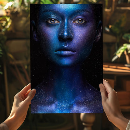 Blue Cosmic Glitter Face Aluminum Print