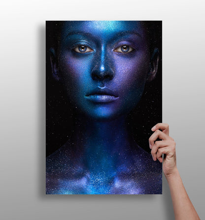 Blue Cosmic Glitter Face Aluminum Print