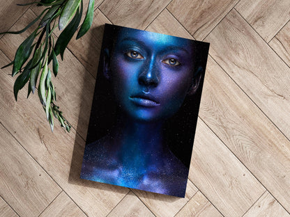 Blue Cosmic Glitter Face Aluminum Print