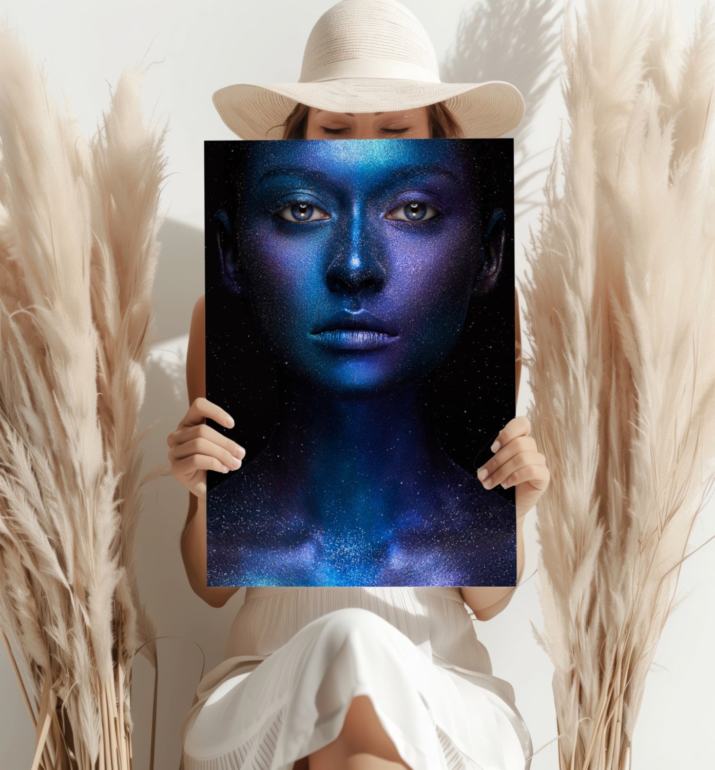 Blue Cosmic Glitter Face Aluminum Print