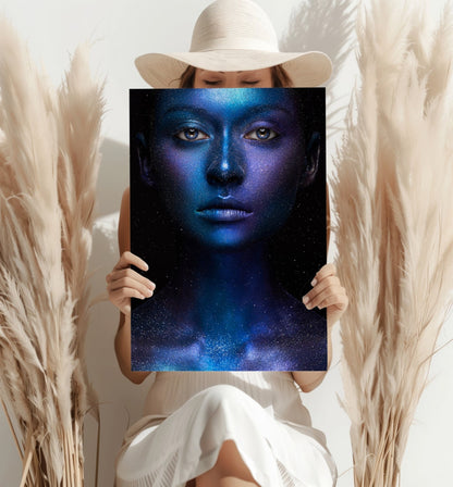 Blue Cosmic Glitter Face Aluminum Print
