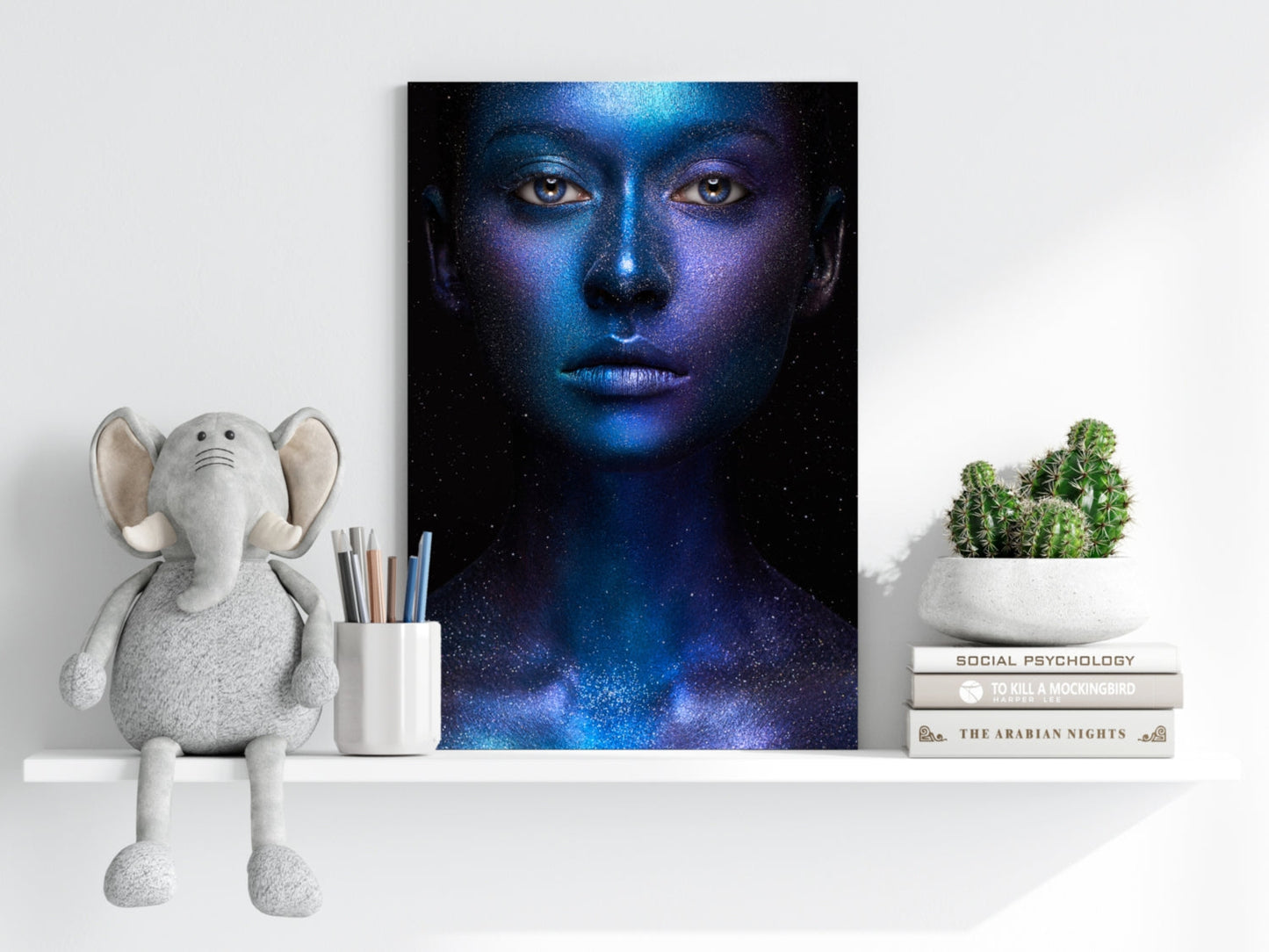 Blue Cosmic Glitter Face Aluminum Print