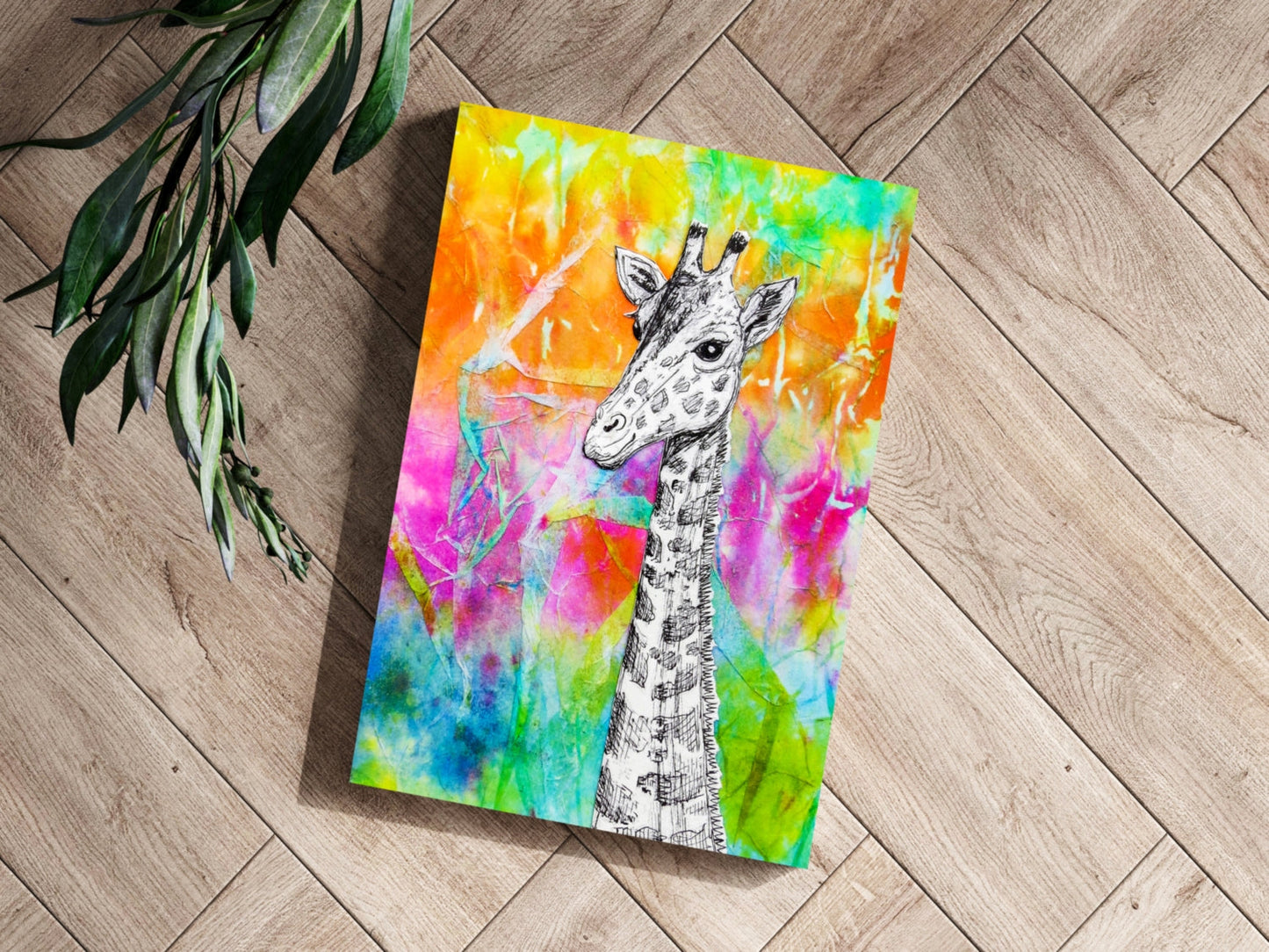 Neon Watercolor Ink Giraffe Aluminum Print