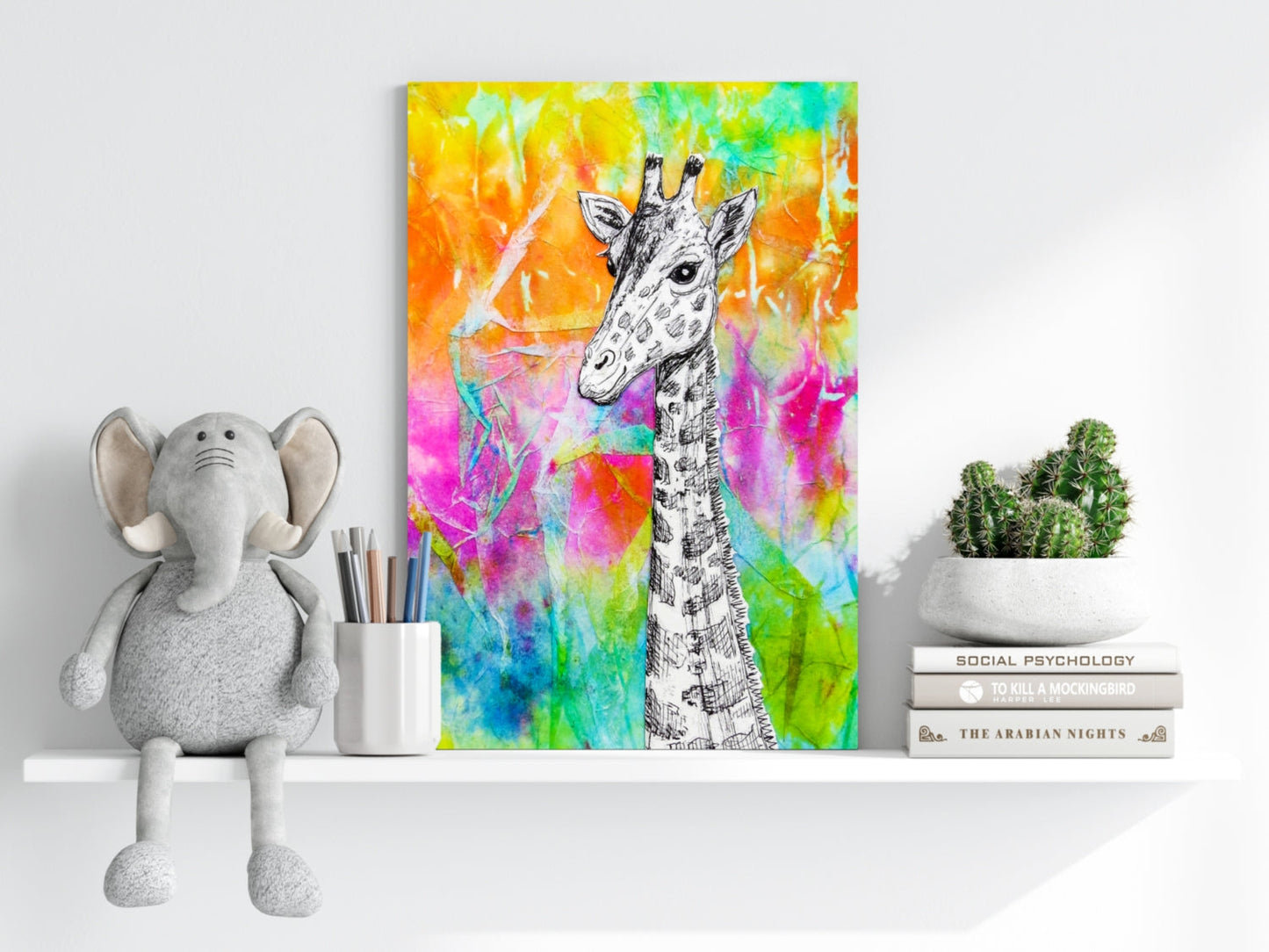 Neon Watercolor Ink Giraffe Aluminum Print
