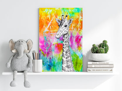 Neon Watercolor Ink Giraffe Aluminum Print