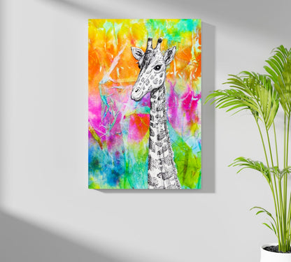 Neon Watercolor Ink Giraffe Aluminum Print