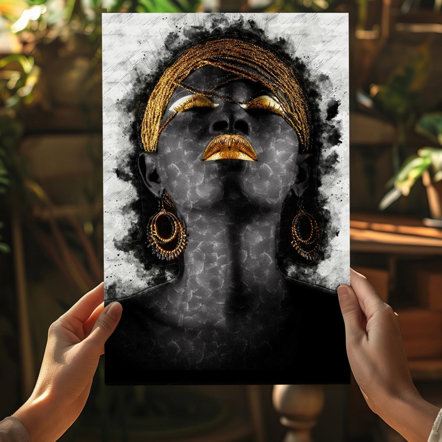 Gold Headwrap Watercolor Aluminum Print
