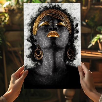 Gold Headwrap Watercolor Aluminum Print