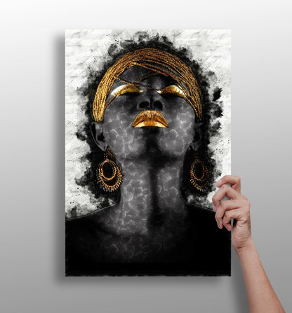 Gold Headwrap Watercolor Aluminum Print