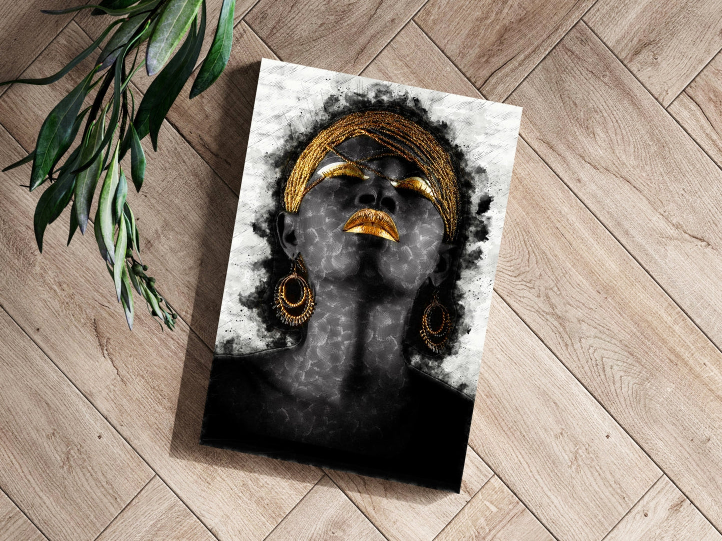 Gold Headwrap Watercolor Aluminum Print