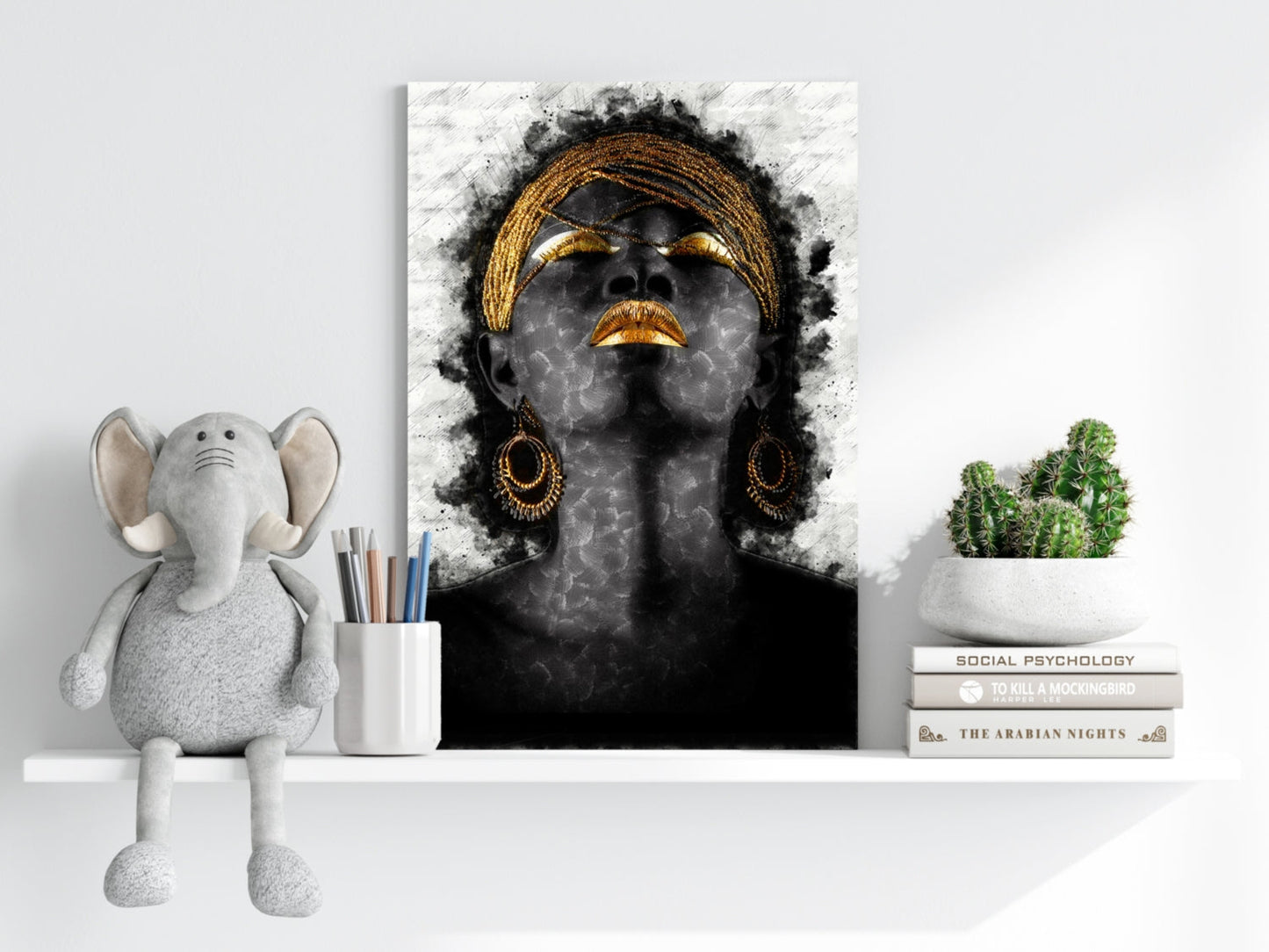 Gold Headwrap Watercolor Aluminum Print