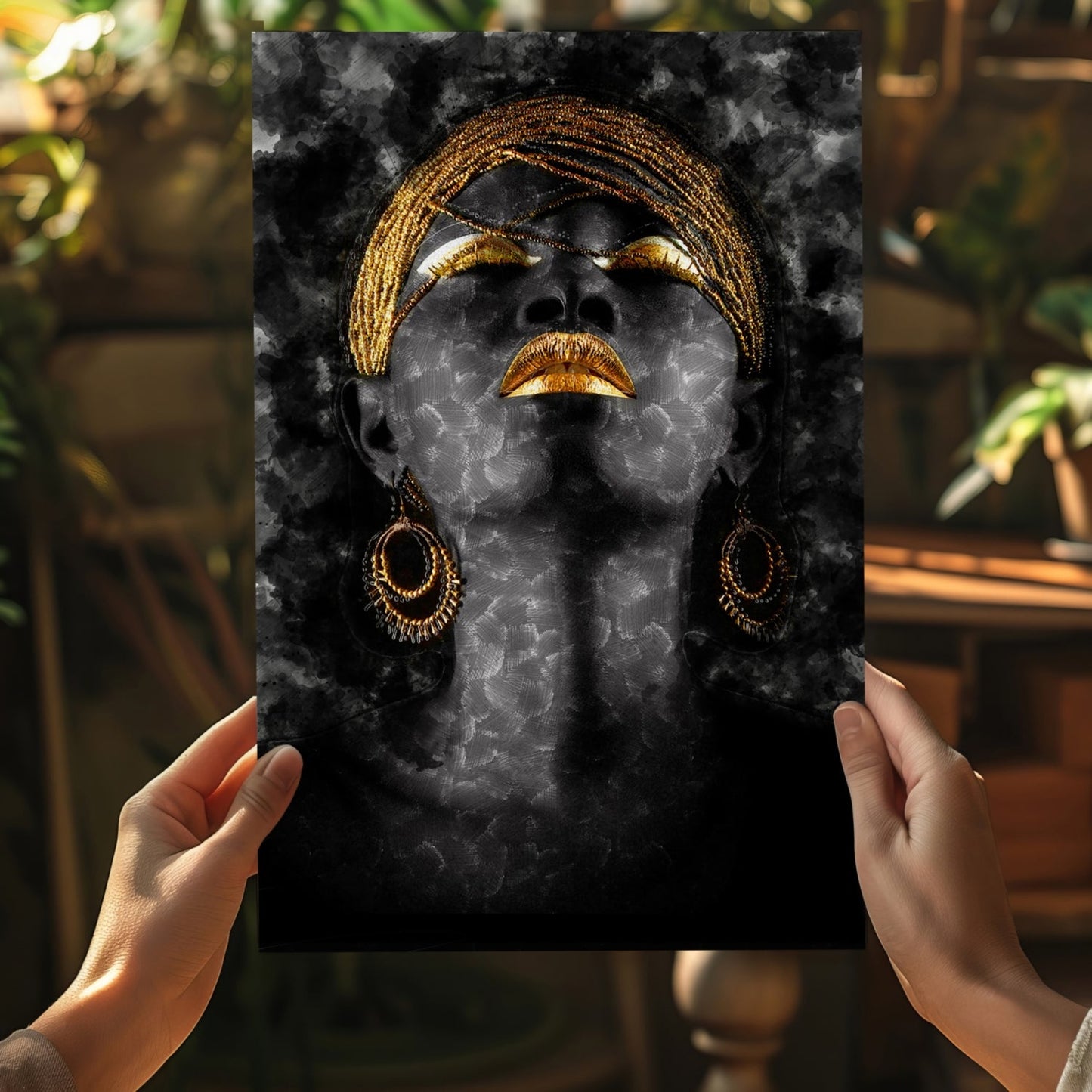 Gold Turban Smoky Woman Aluminum Print