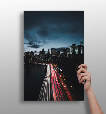 Night Skyline Red Light Trails City Aluminum Print