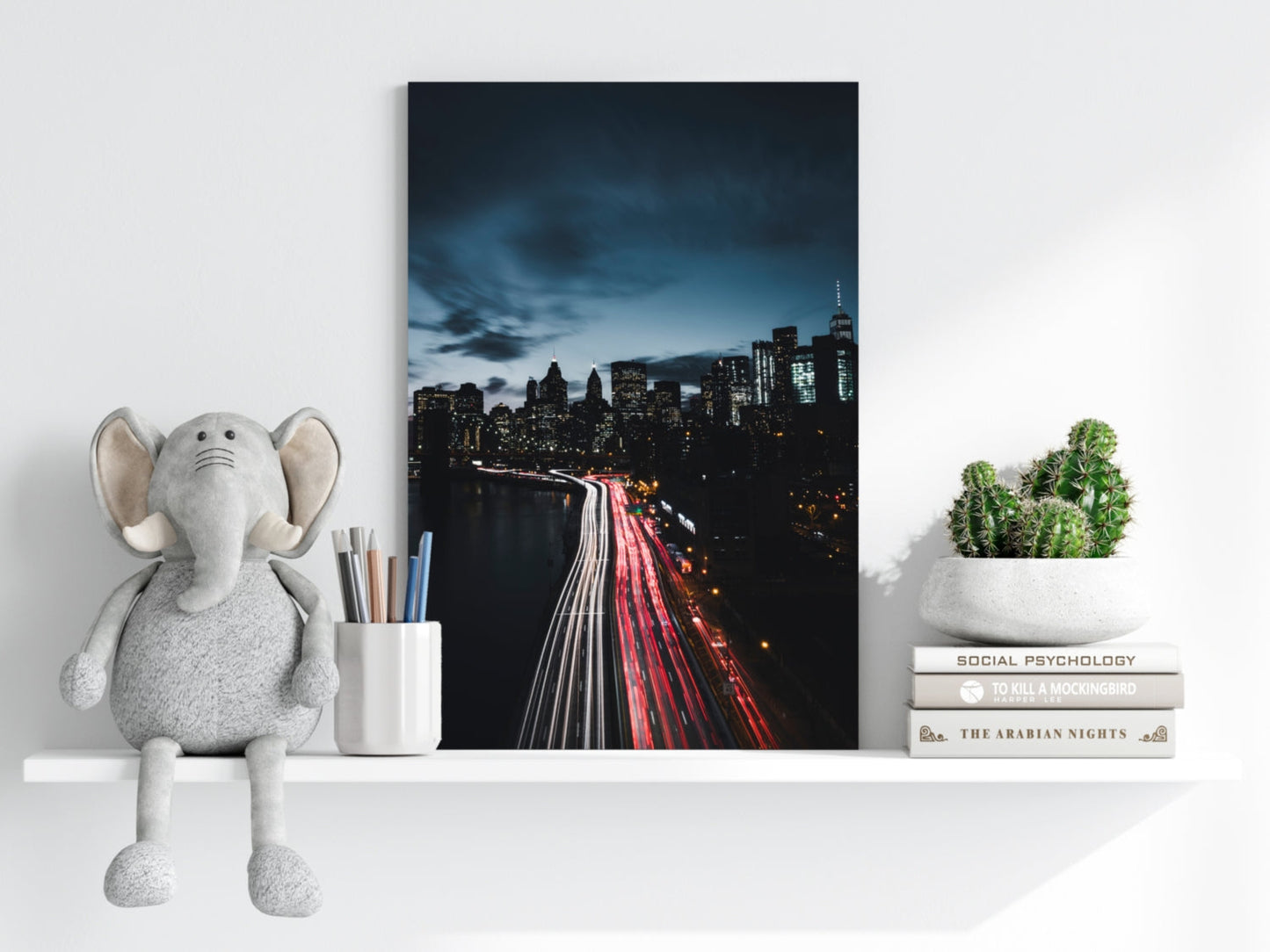 Night Skyline Red Light Trails City Aluminum Print