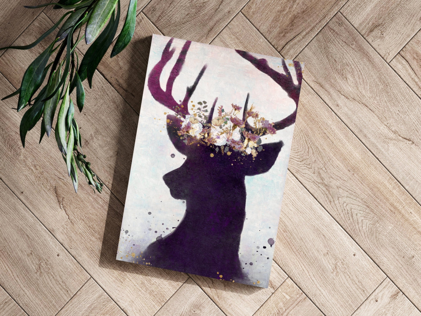 Purple Floral Crown Deer Silhouette Aluminum Print