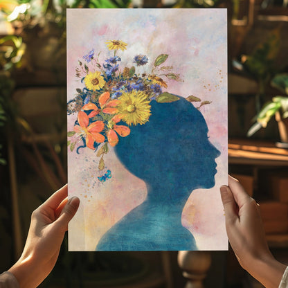 Floral Head Silhouette Aluminum Print