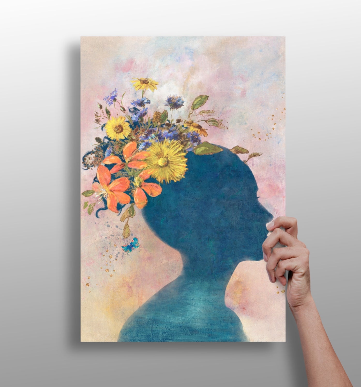 Floral Head Silhouette Aluminum Print