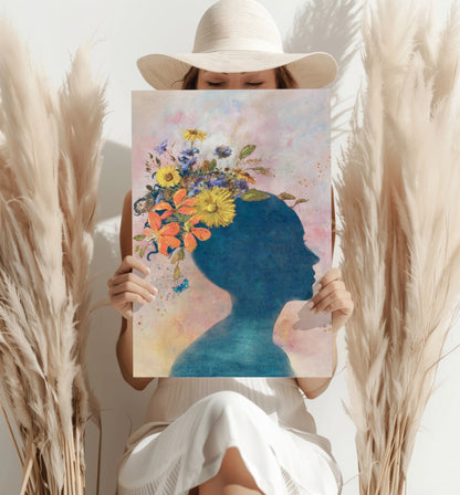 Floral Head Silhouette Aluminum Print