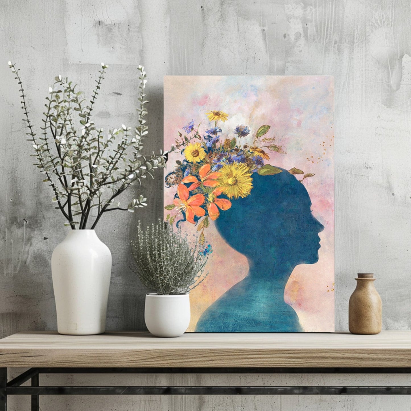 Floral Head Silhouette Aluminum Print