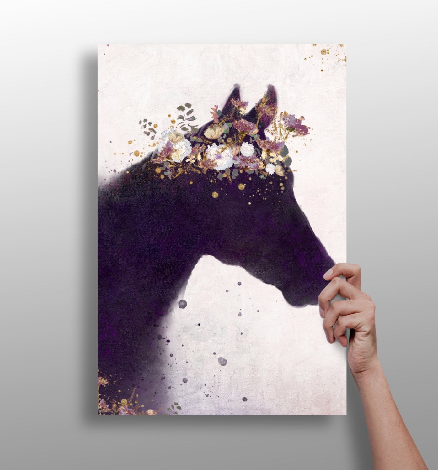 Floral Crown Purple Horse Silhouette Aluminum Print