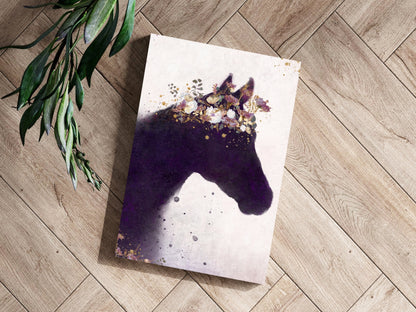 Floral Crown Purple Horse Silhouette Aluminum Print