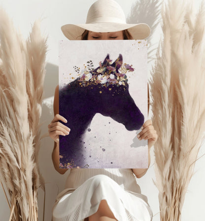 Floral Crown Purple Horse Silhouette Aluminum Print