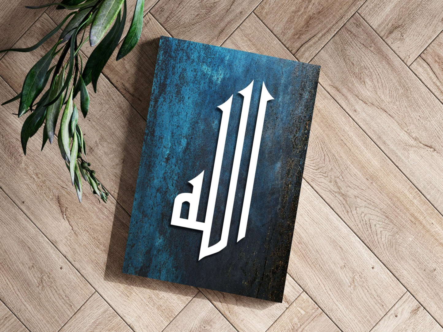 White Calligraphy on Blue Rust Texture Aluminum Print