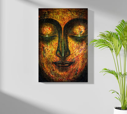 Fiery Amber Textured Closed Eyes Buddha Aluminum Print