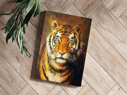 Golden Oil Painted Tiger Portrait Aluminum Print