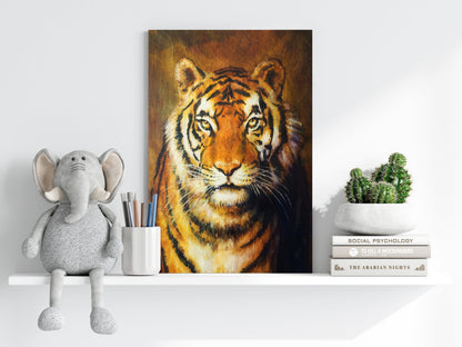 Golden Oil Painted Tiger Portrait Aluminum Print