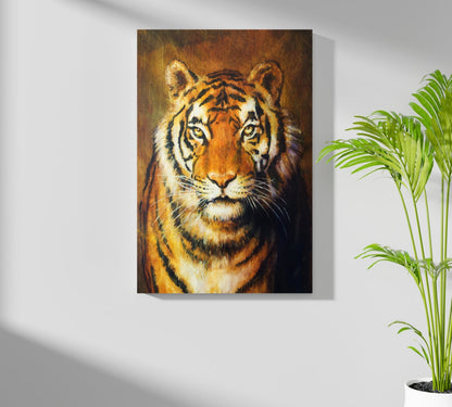 Golden Oil Painted Tiger Portrait Aluminum Print