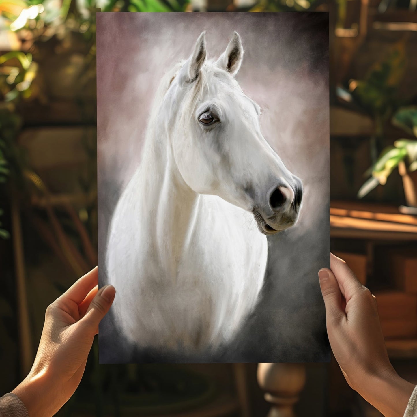 Soft Mist White Horse Portrait Aluminum Print