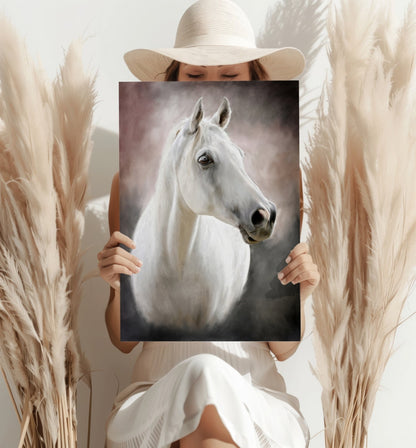 Soft Mist White Horse Portrait Aluminum Print