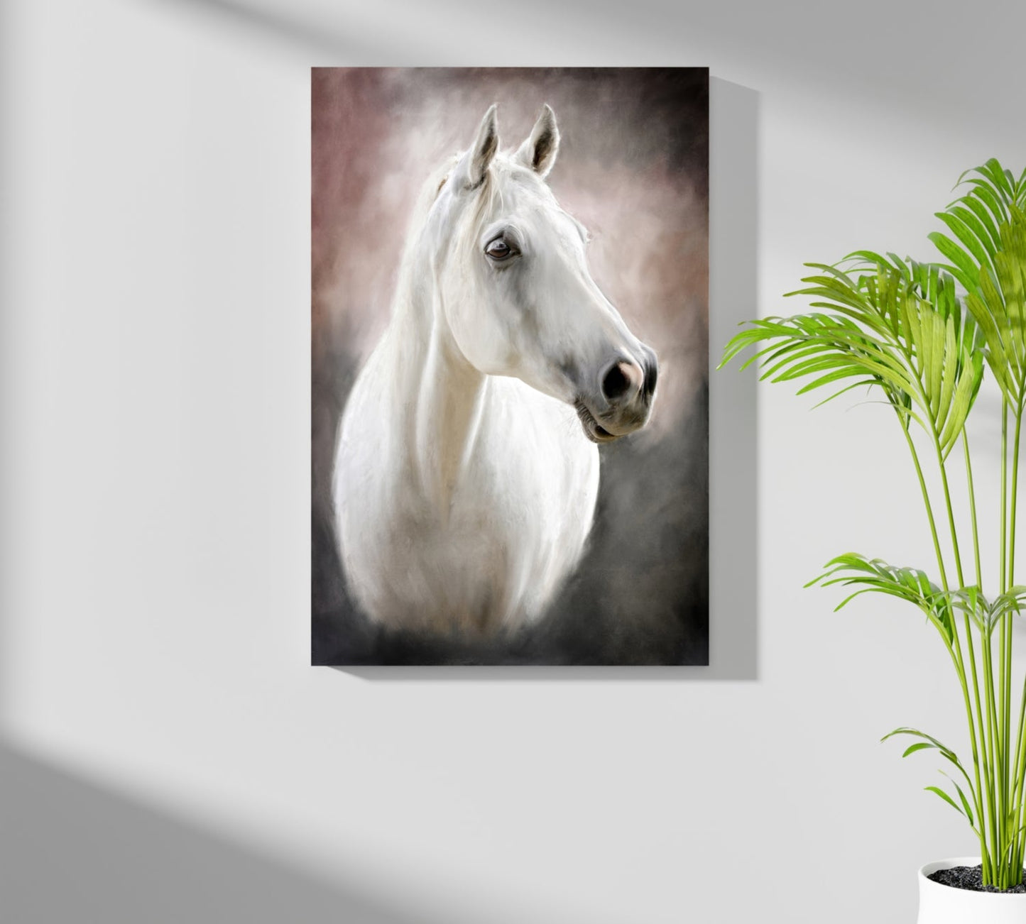 Soft Mist White Horse Portrait Aluminum Print
