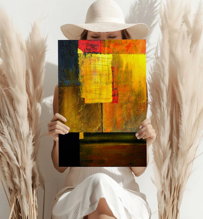 Warm Amber Blocks Abstract Aluminum Print