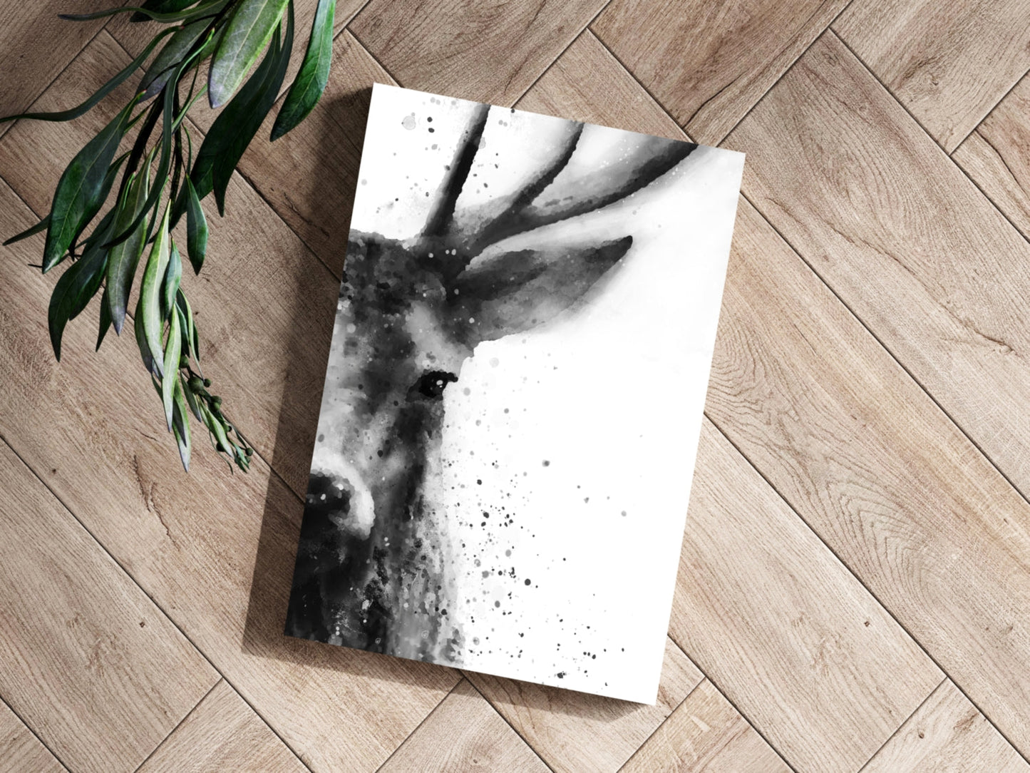 Black Ink Splatter Stag Portrait Aluminum Print