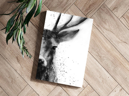 Black Ink Splatter Stag Portrait Aluminum Print
