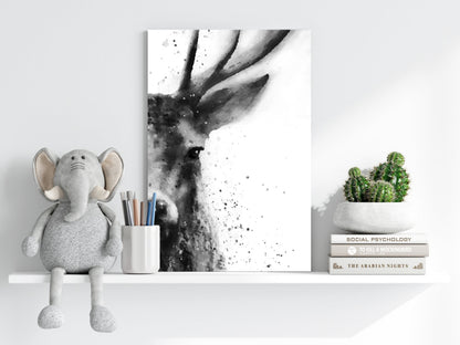 Black Ink Splatter Stag Portrait Aluminum Print