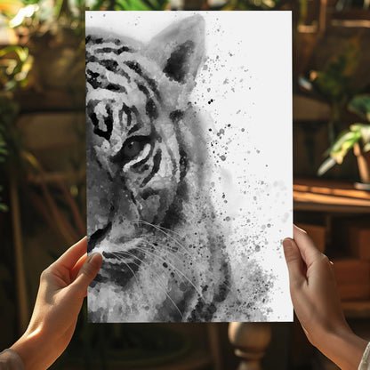 Black and White Watercolor Tiger Aluminum Print