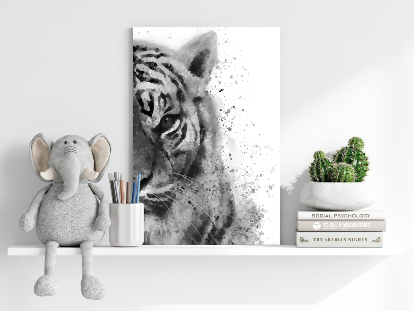 Black and White Watercolor Tiger Aluminum Print