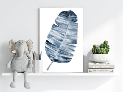 Indigo Blue Watercolor Banana Leaf Aluminum Print