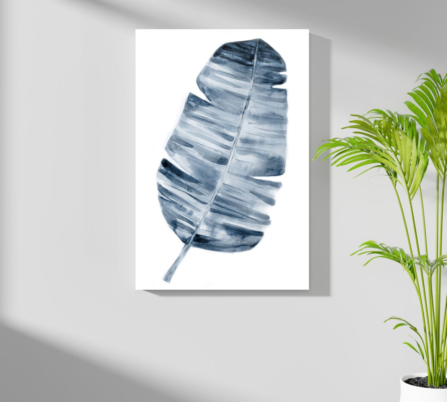 Indigo Blue Watercolor Banana Leaf Aluminum Print