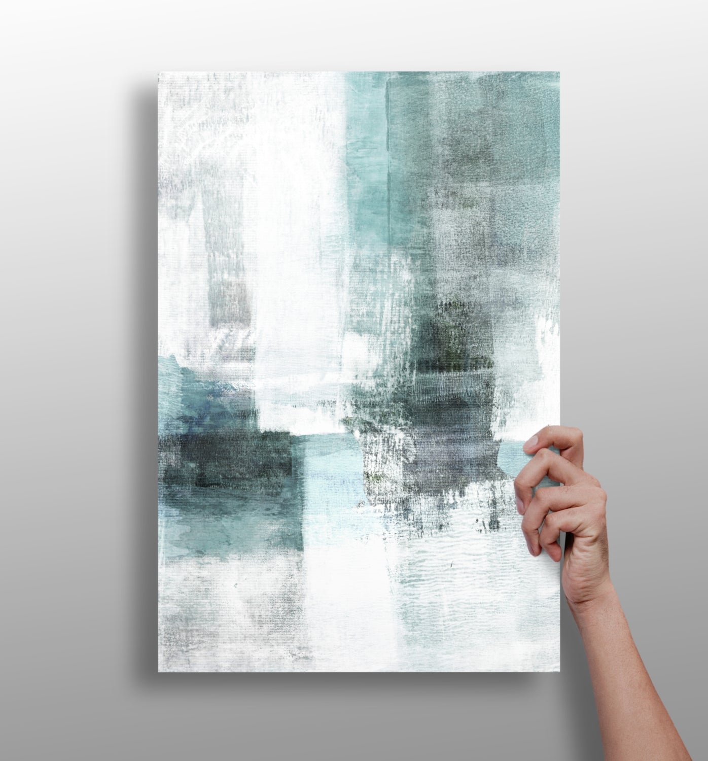 Teal White Brushstroke Aluminum Print