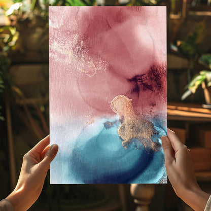 Pink Teal Gold Fluid Aluminum Print