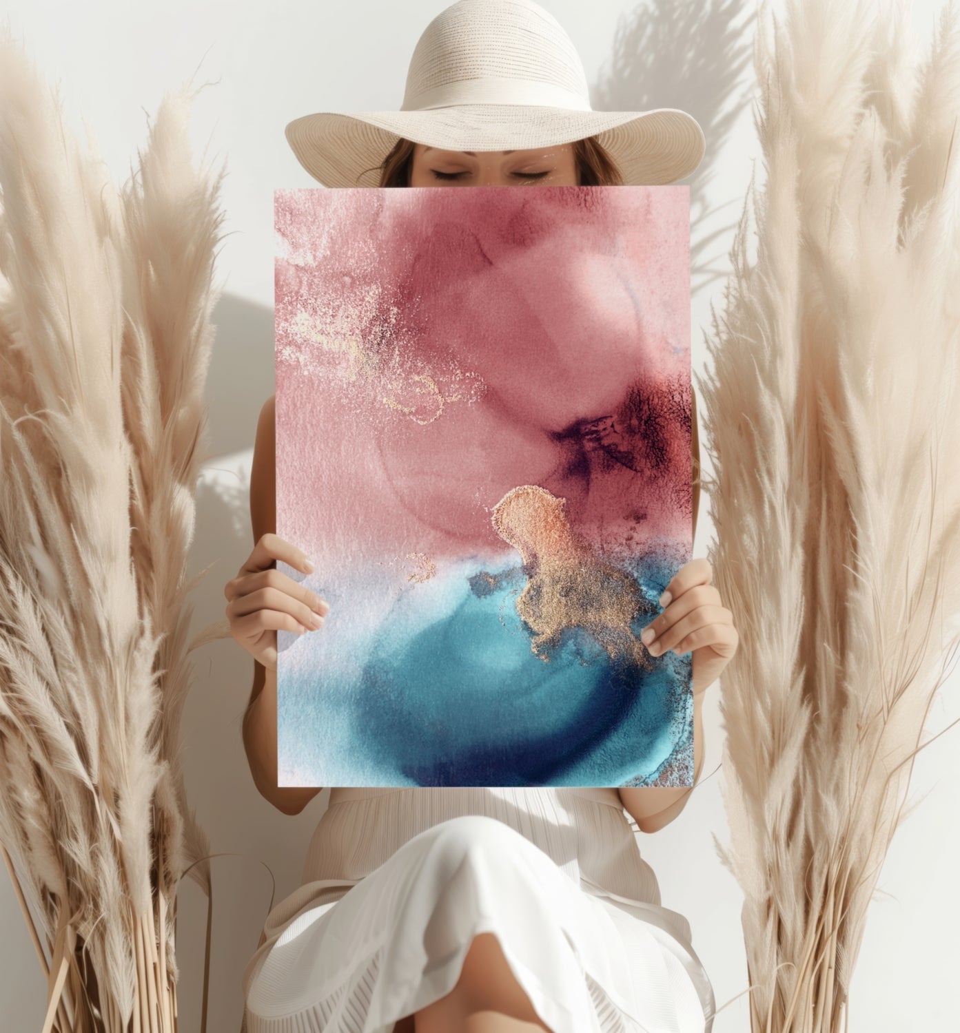 Pink Teal Gold Fluid Aluminum Print