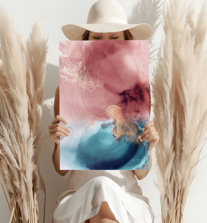 Pink Teal Gold Fluid Aluminum Print