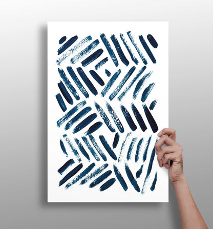 Navy Diagonal Brush Dash Pattern Aluminum Print