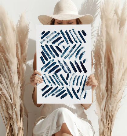 Navy Diagonal Brush Dash Pattern Aluminum Print