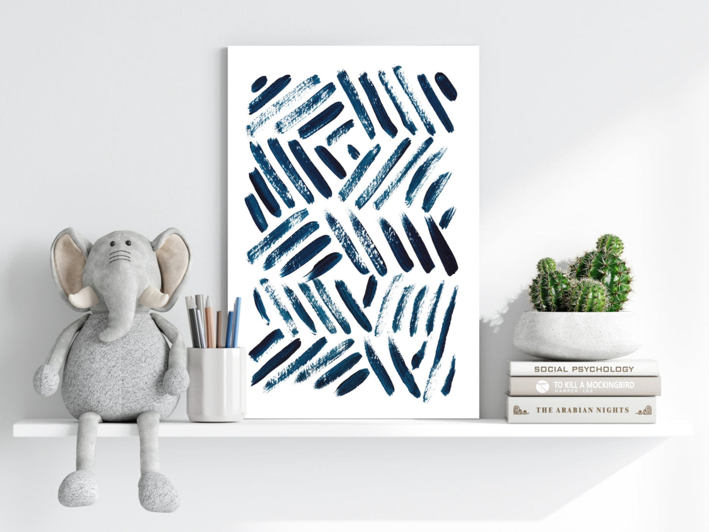 Navy Diagonal Brush Dash Pattern Aluminum Print