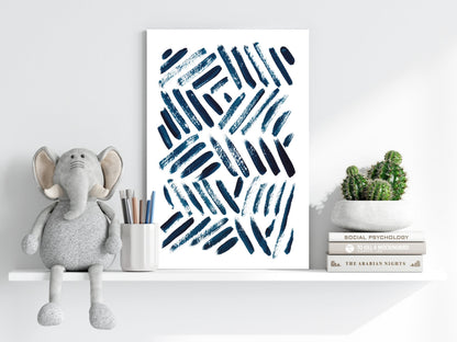Navy Diagonal Brush Dash Pattern Aluminum Print